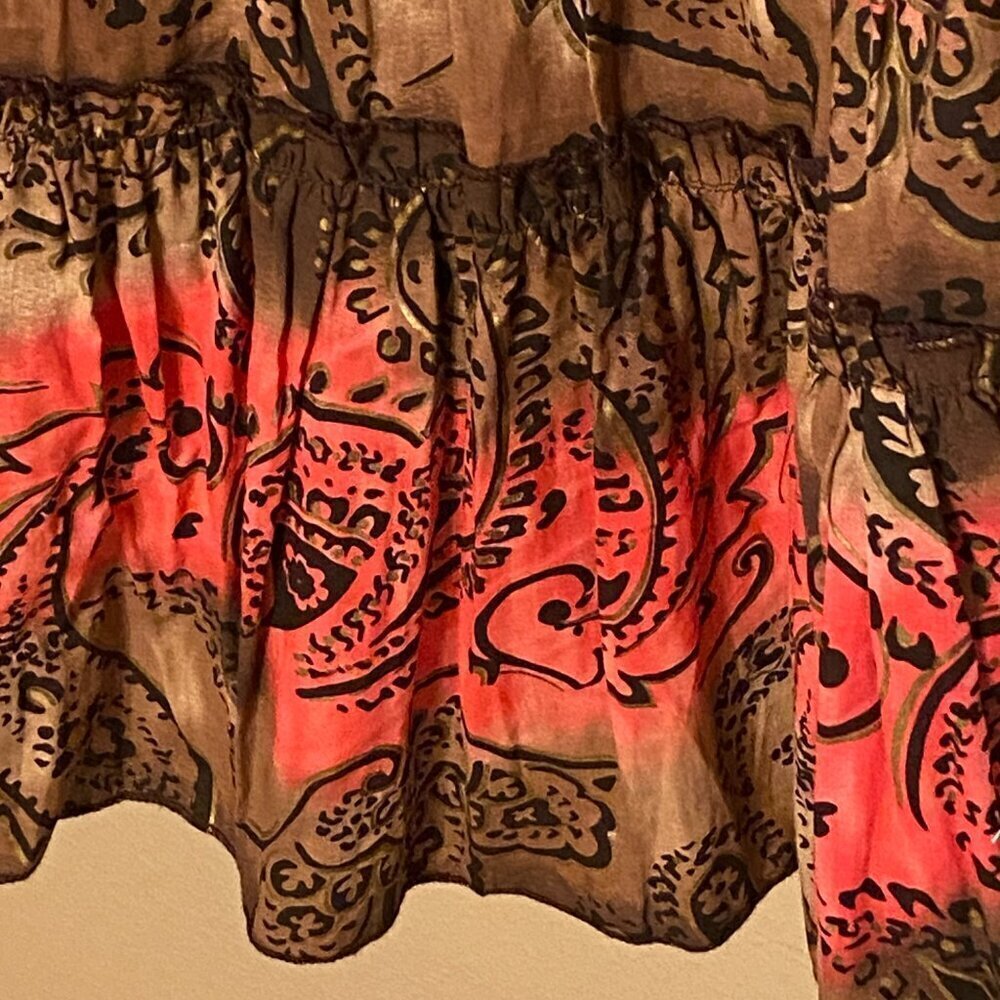 Metro7 Seven Brown Pink Paisley Sequin Beaded Midi Gypsy Skirt Missy Size 12 - Picture 10 of 13
